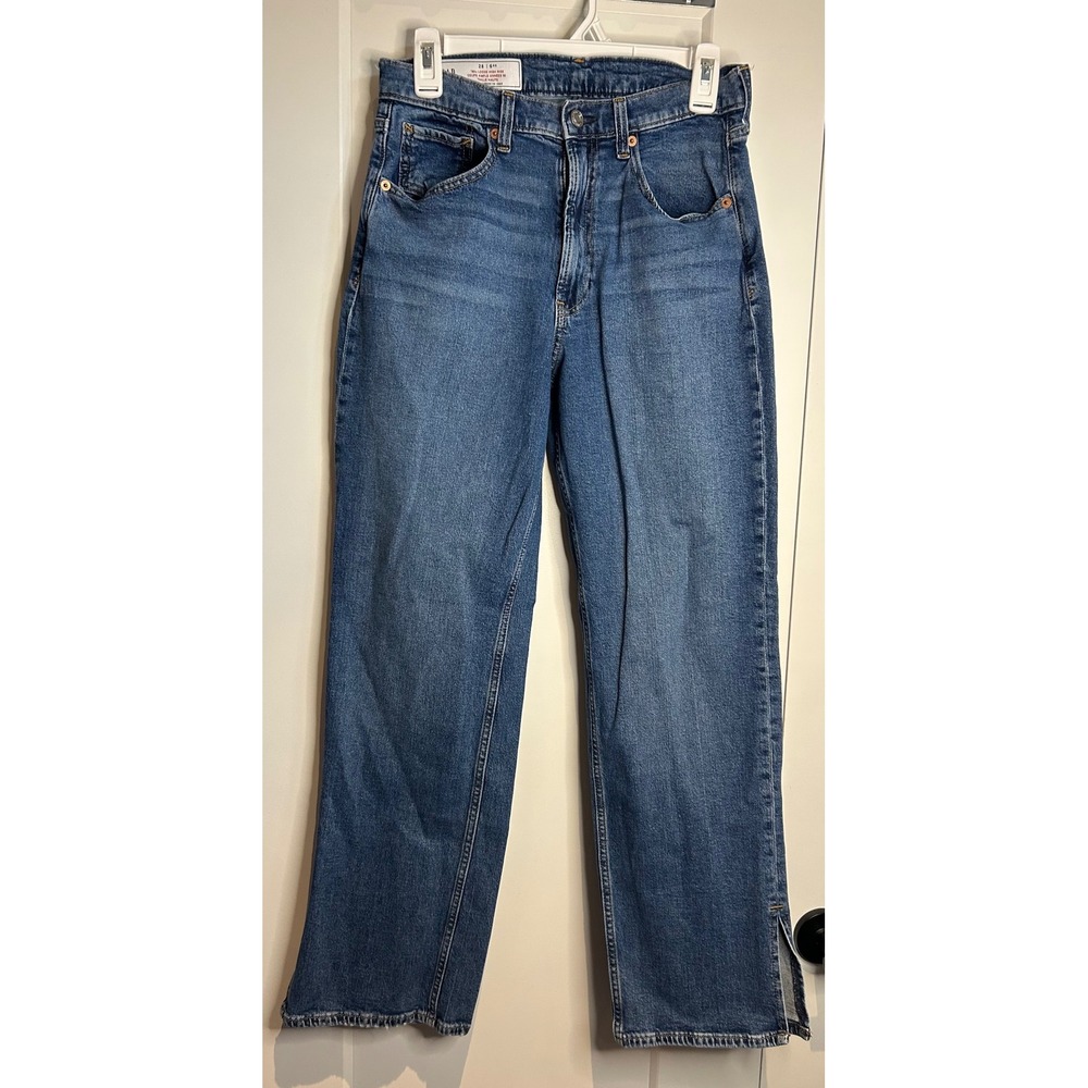 Gap 90s Loose High Rise Jeans Medium Wash Side Slit Denim Womens 28 6 Regular
